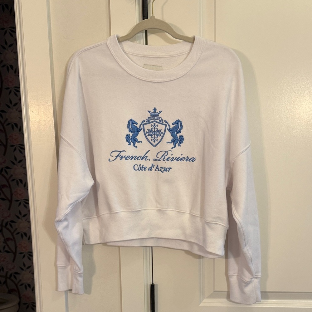 Abercrombie & Fitch White Sunday Crewneck 🇫🇷 French Riviera Large - Picture 1 of 4